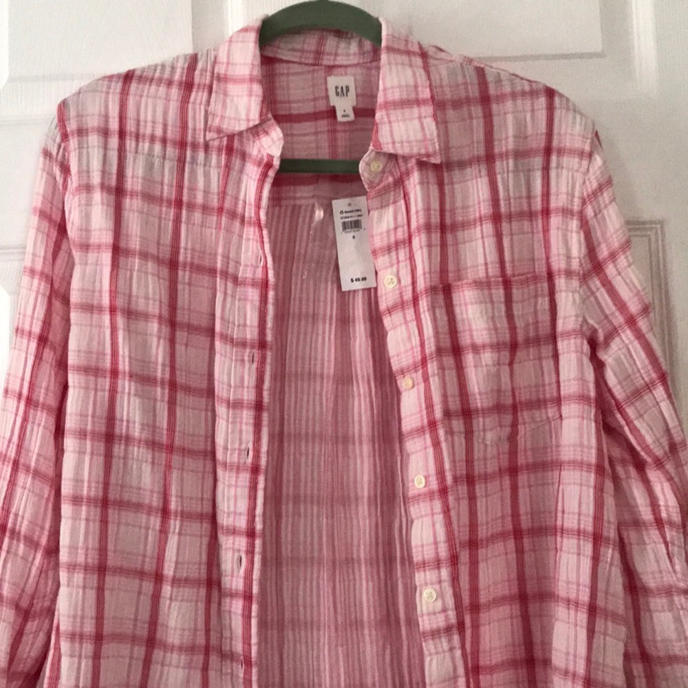 NWT Gap pink plaid longsleeve button-down